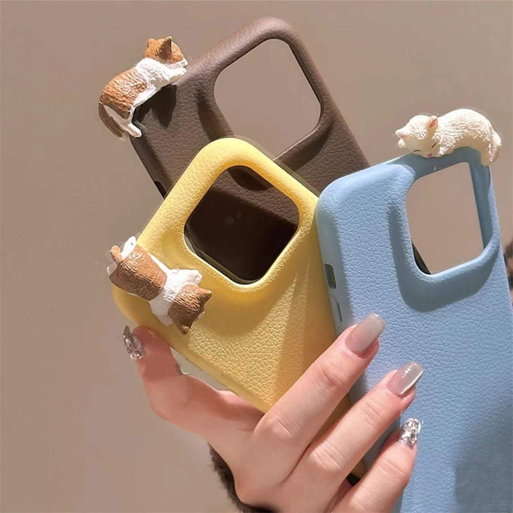 Cute 3D Cat Leather Soft Case For iPhone