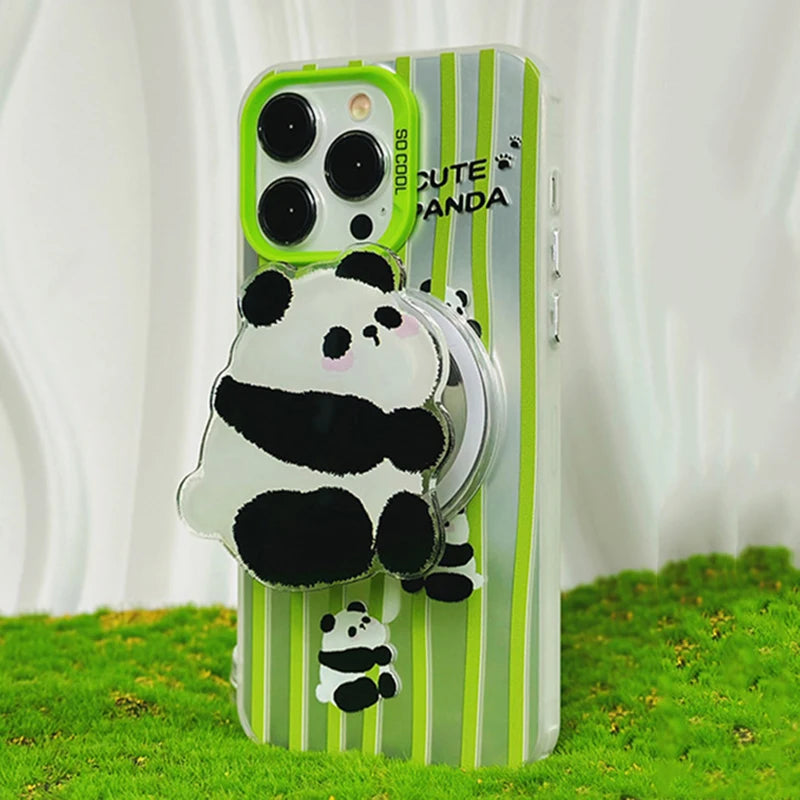 Lovely Panda bamboo Magnetic Holder Case For iPhone