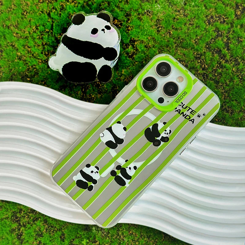 Lovely Panda bamboo Magnetic Holder Case For iPhone