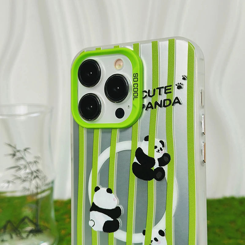 Lovely Panda bamboo Magnetic Holder Case For iPhone