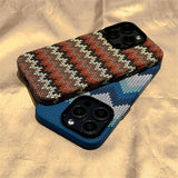 Luxury Retro Woolen Pattern Alloy Lens Case for iPhone