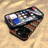 Luxury Retro Woolen Pattern Alloy Lens Case for iPhone