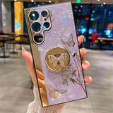 Luxury Butterfly Glitter Fancy Finger Ring Case For Samsung