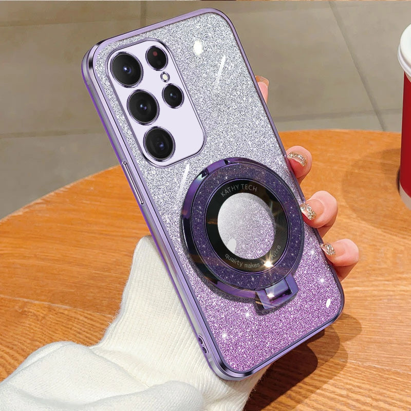Glitter Transparent Plating Holder Case For Samsung Galaxy