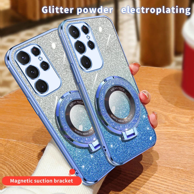 Glitter Transparent Plating Holder Case For Samsung Galaxy