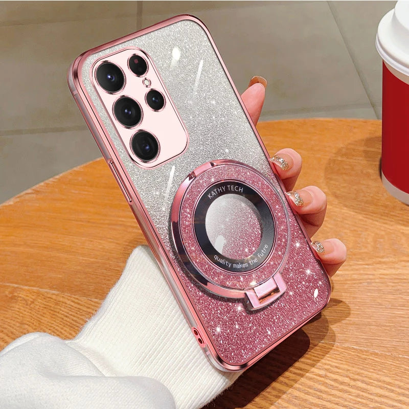 Glitter Transparent Plating Holder Case For Samsung Galaxy