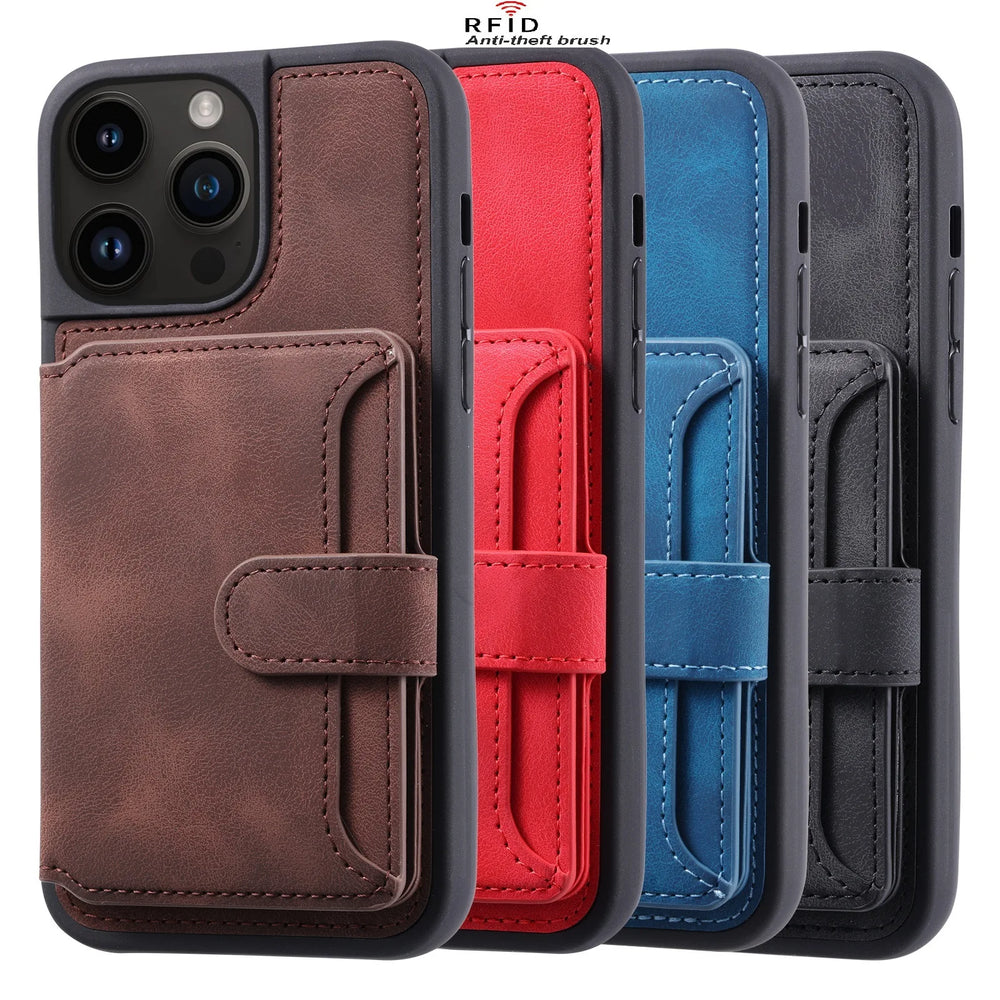 Luxury Leather Card Pocket Case for iPhone