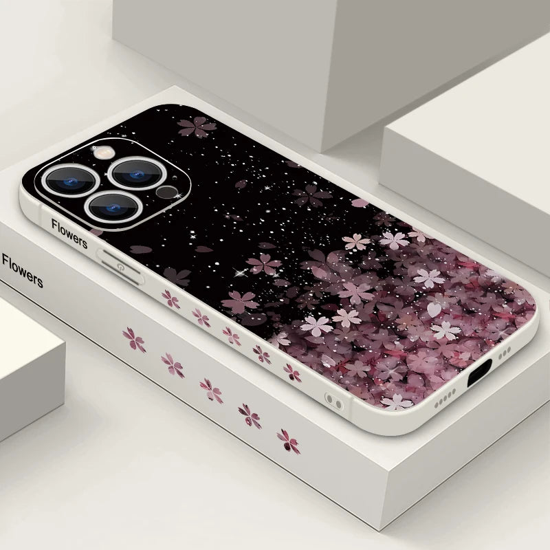 Luxury Sakura Print Lanyard Case For iPhone