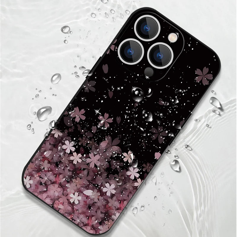 Luxury Sakura Print Lanyard Case For iPhone