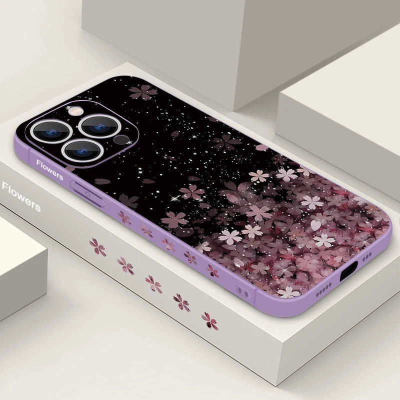 Luxury Sakura Print Lanyard Case For iPhone