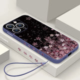 Luxury Sakura Print Lanyard Case For iPhone