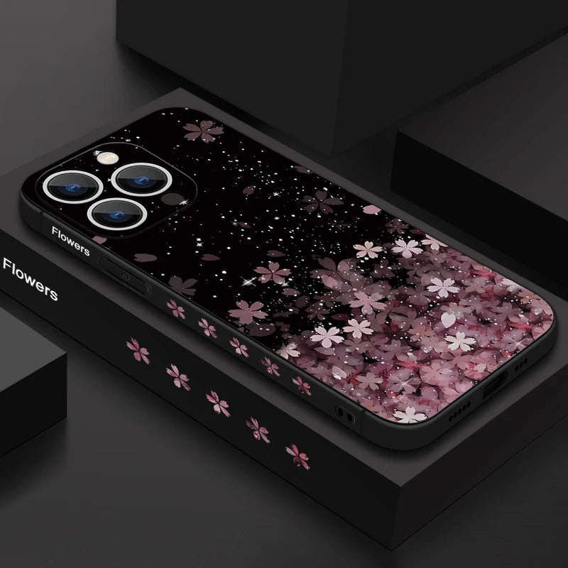 Luxury Sakura Print Lanyard Case For iPhone