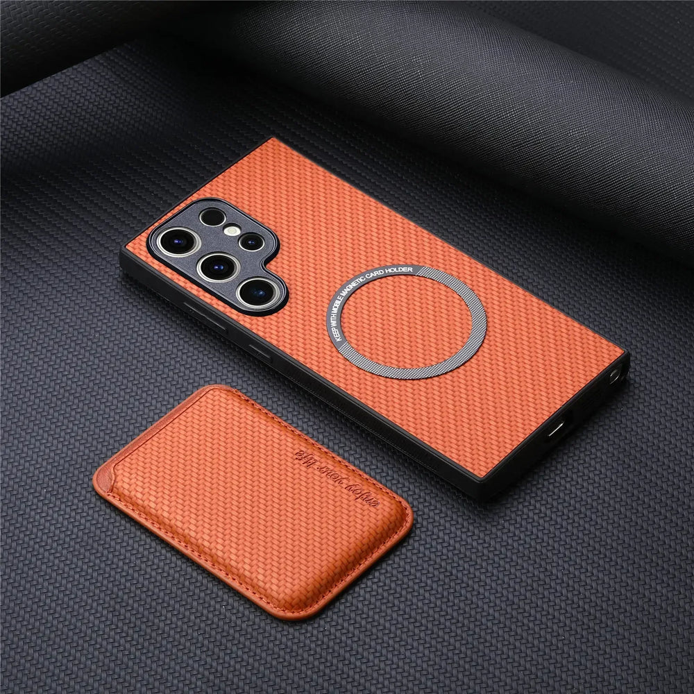 Fiber Texture Leather Wallet Magnetic Case For Samsung