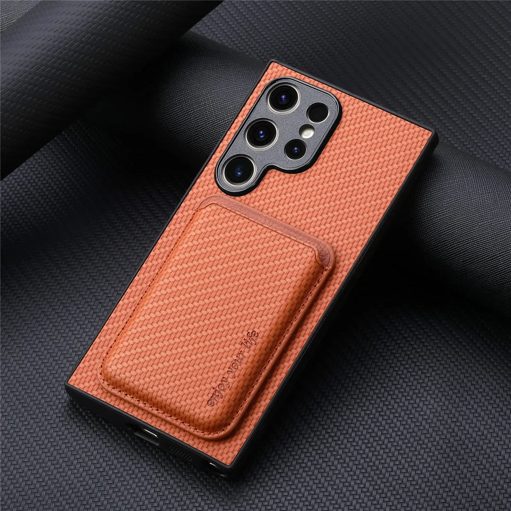 Fiber Texture Leather Wallet Magnetic Case For Samsung