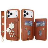 3IN1 Crossbody Rope Wrist Strap Flowers Leather Wallet Case For iPhone