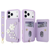 3IN1 Crossbody Rope Wrist Strap Flowers Leather Wallet Case For iPhone