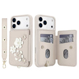 3IN1 Crossbody Rope Wrist Strap Flowers Leather Wallet Case For iPhone