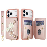 3IN1 Crossbody Rope Wrist Strap Flowers Leather Wallet Case For iPhone