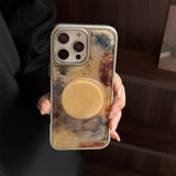 Brown Marble-Patterned Chain With Stand Case For iPhone