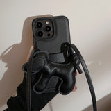 Black Puppy Crossbody Card Holder Case For iPhone