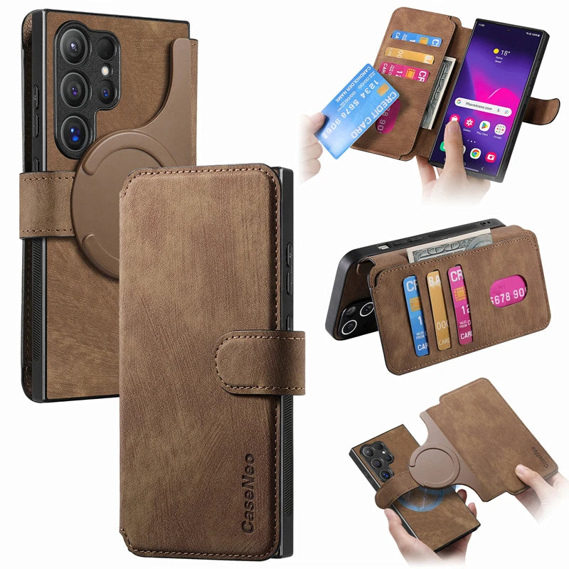 Leather Removable Wallet Card Slot Flip Holder Magnetic Case for Samsung