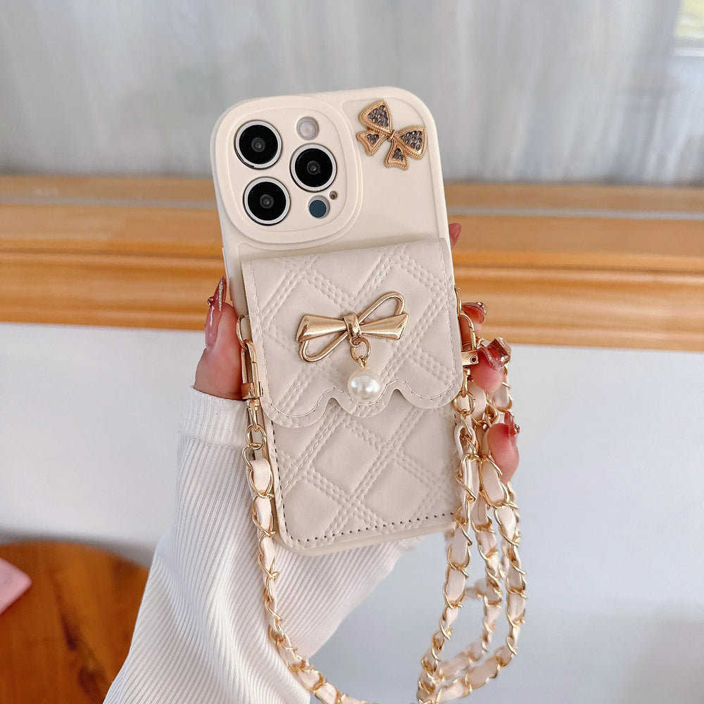3D Bowknot Crossbody Card Holder Wallet Case For iPhone