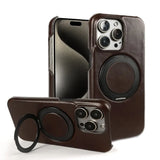 Genuine Leather Magnetic Ring Stand Bracket Case For iPhone
