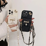 3D Bowknot Crossbody Card Holder Wallet Case For iPhone