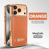 Genuine Leather Metal Bracket Kickstand Case For iPhone
