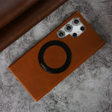 Genuine Leather Magnetic Ring Stand Bracket Case For Samsung