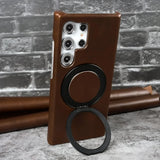 Genuine Leather Magnetic Ring Stand Bracket Case For Samsung