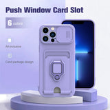 Magnetic Ring Card Holder Slide Camera Protector Case For iPhone