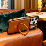Magnetic Ring Stand PU Leather Shockproof Case For iPhone