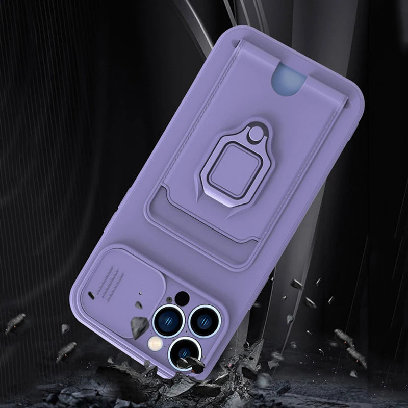 Magnetic Ring Card Holder Slide Camera Protector Case For iPhone