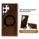 Genuine Leather Magnetic Ring Stand Bracket Case For Samsung