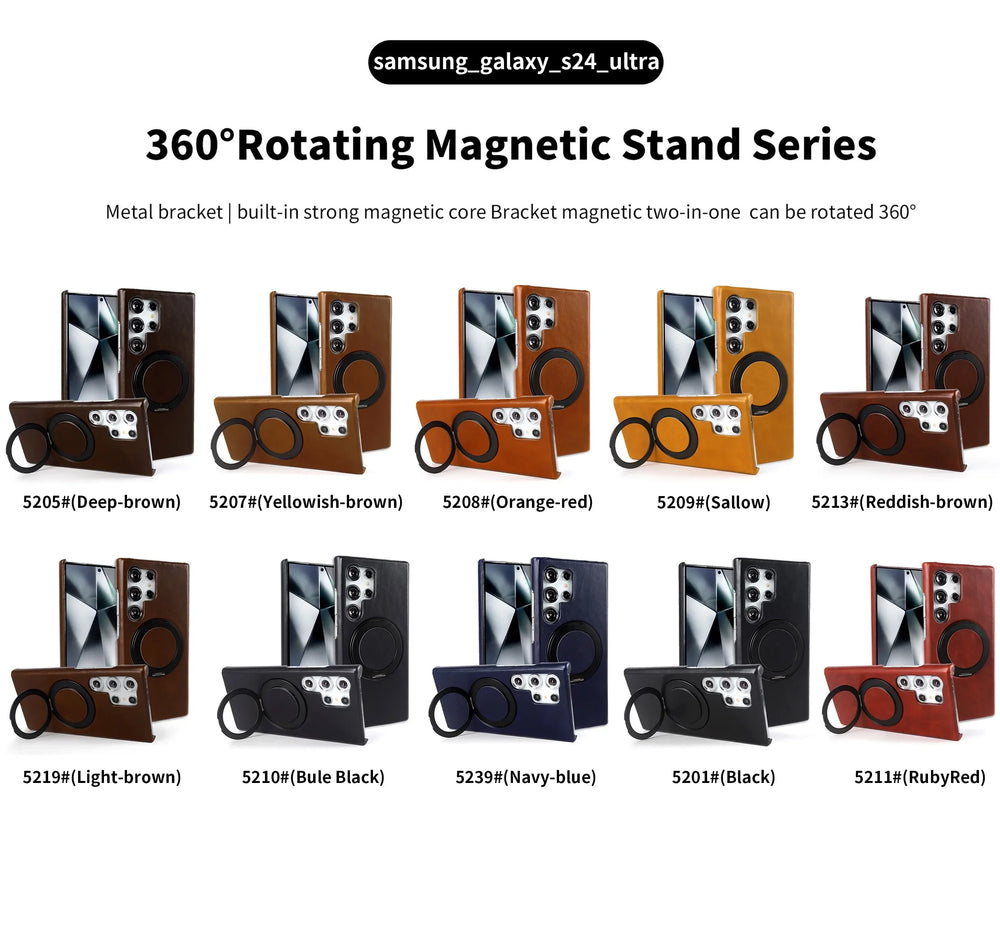 Genuine Leather Magnetic Ring Stand Bracket Case For Samsung