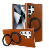 Genuine Leather Magnetic Ring Stand Bracket Case For Samsung