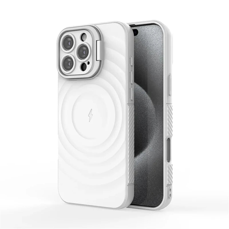 Matte Ripple Magnetic Folding Camera Stand Case For iPhone