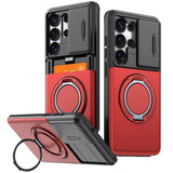 Slide Camera Protect Ring Holder With Card Armor Case For Samsung Galaxy