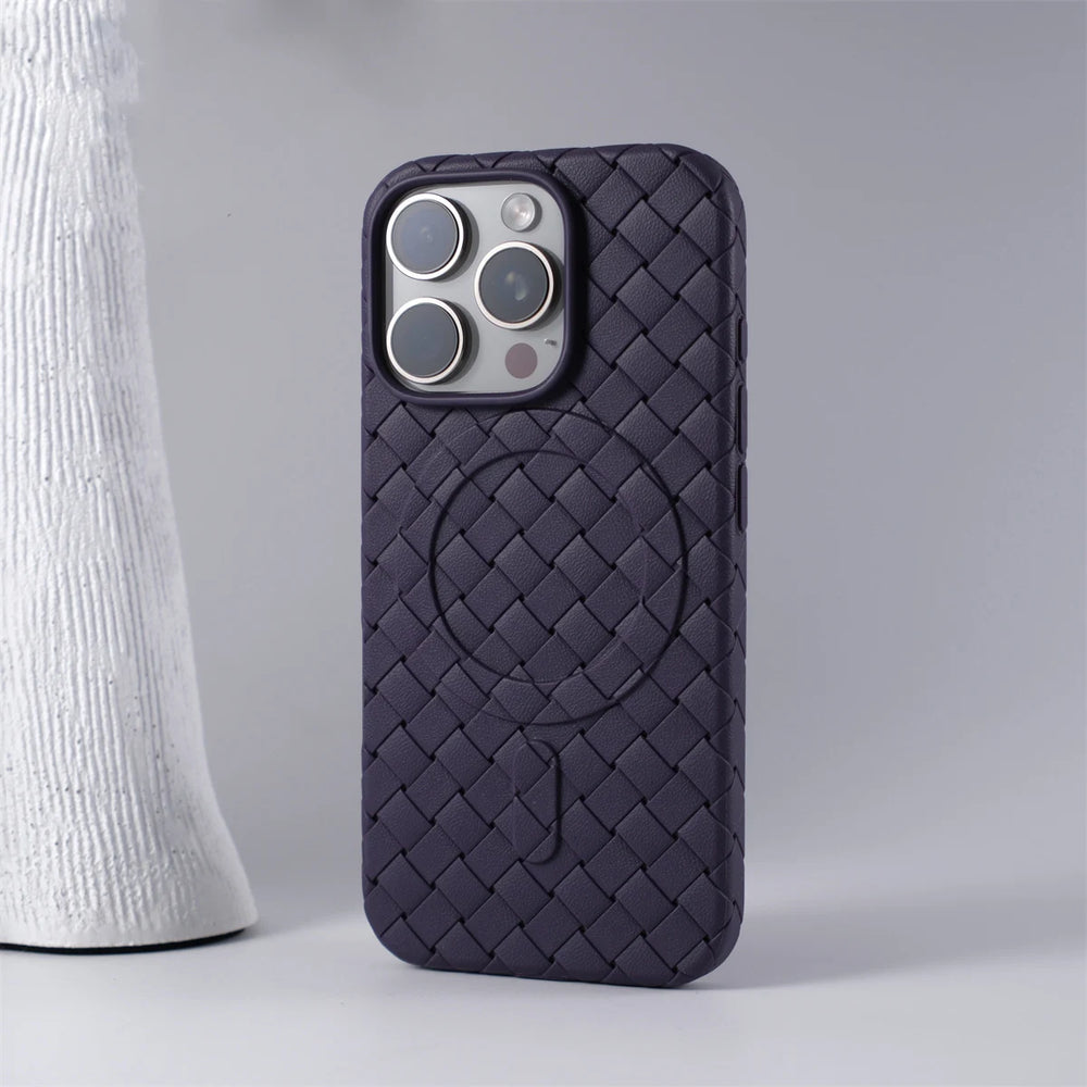 Luxury Ultra Thin Weave Grid Breathable Magnetic Case For iPhone