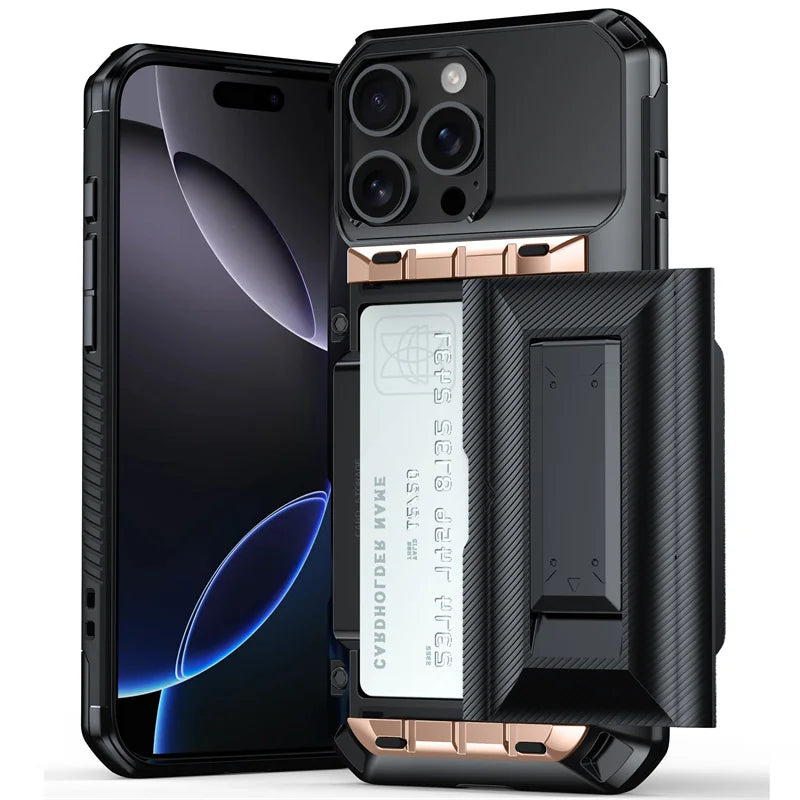 Slide Wallet Bracket Slot Phone Case For iPhone