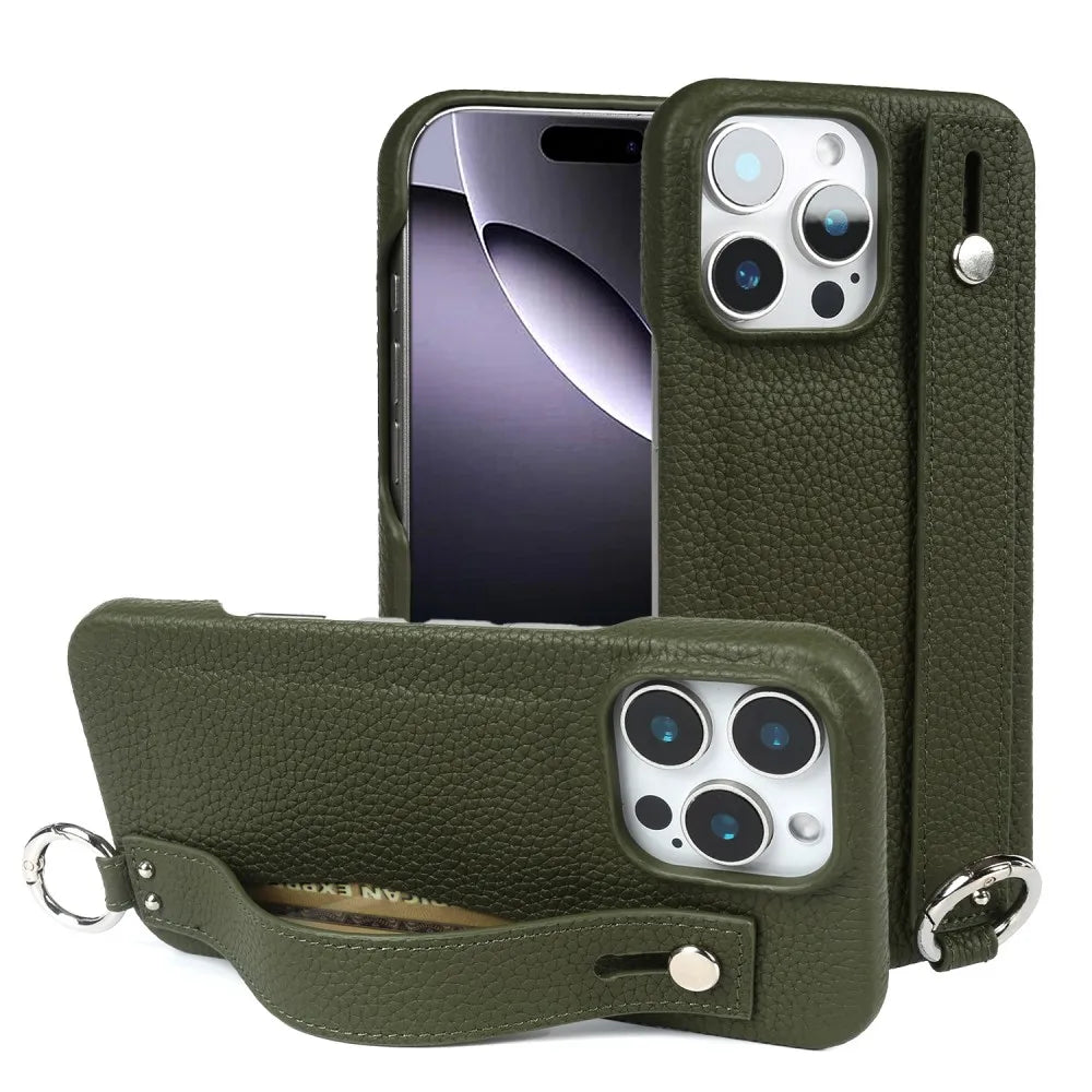 Premium Genuine Leather Wristband Strap Bracket Case For iPhone
