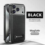 Genuine Leather Metal Bracket Kickstand Case For iPhone