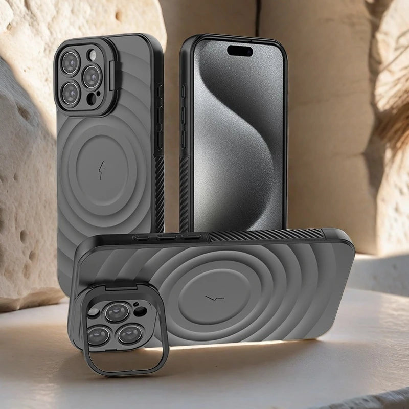Matte Ripple Magnetic Folding Camera Stand Case For iPhone