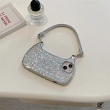 Glitter Drop Glue Plating Handbag Leather Strap Case For iPhone