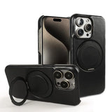 Genuine Leather Magnetic Ring Stand Bracket Case For iPhone