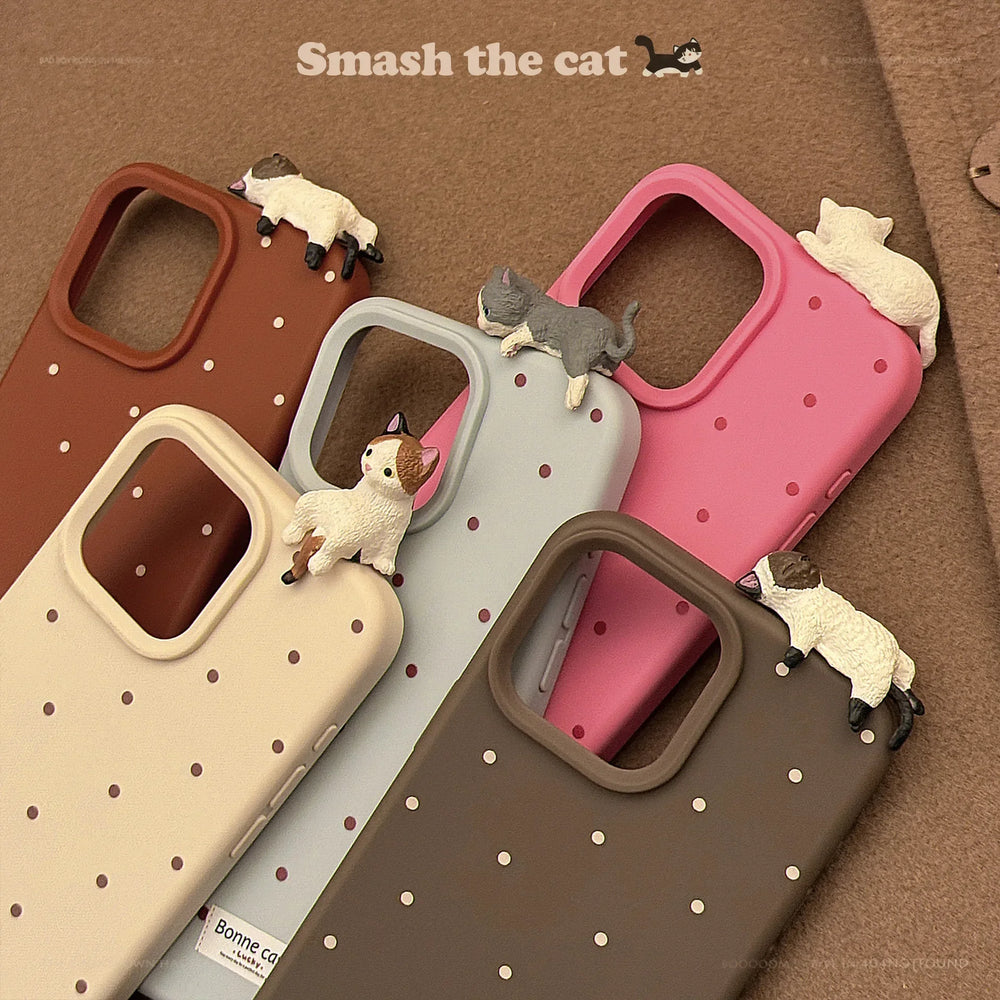 Cute 3D Cat Decorative Polka Dot Case for iPhone
