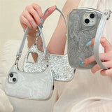 Glitter Drop Glue Plating Handbag Leather Strap Case For iPhone