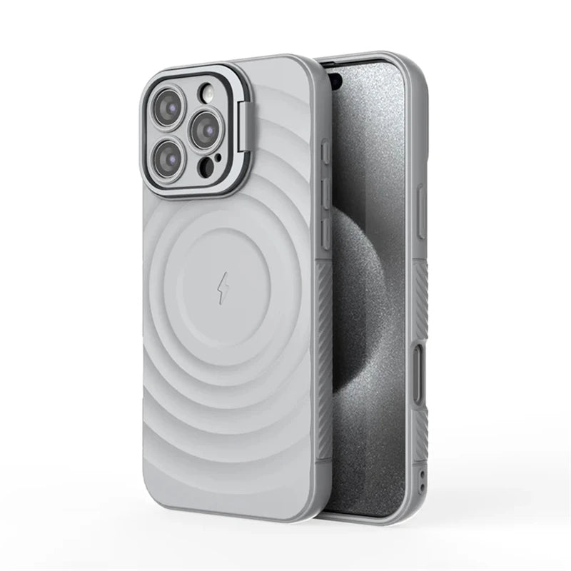 Matte Ripple Magnetic Folding Camera Stand Case For iPhone