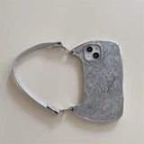 Glitter Drop Glue Plating Handbag Leather Strap Case For iPhone